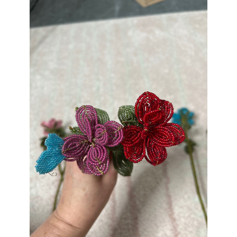 Beaded Flower Bouquet Multicolor 6 Stems 11" Home Decor Cottagecore Art Spring - Picture 8 of 10